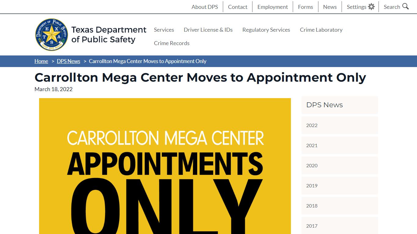 Carrollton Mega Center Moves to Appointment Only | Department of Public ...