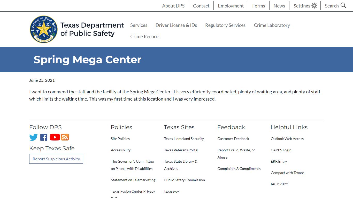 Spring Mega Center - Texas Department of Public Safety